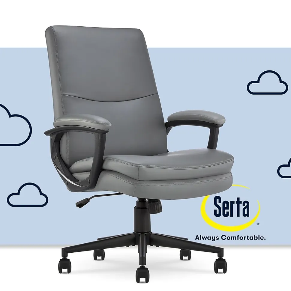 Serta Comfort Modern Ergonomic Bonded Leather Swivel Executive Chair, Gray (CHR10132C)