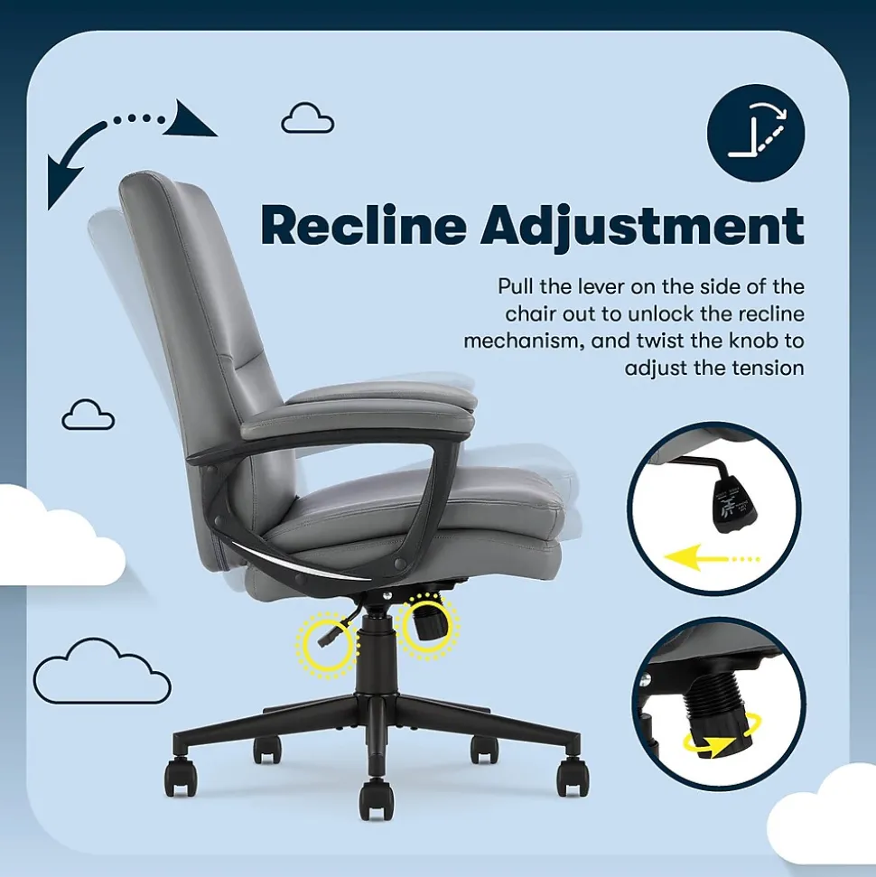 Serta Comfort Modern Ergonomic Bonded Leather Swivel Executive Chair, Gray (CHR10132C)