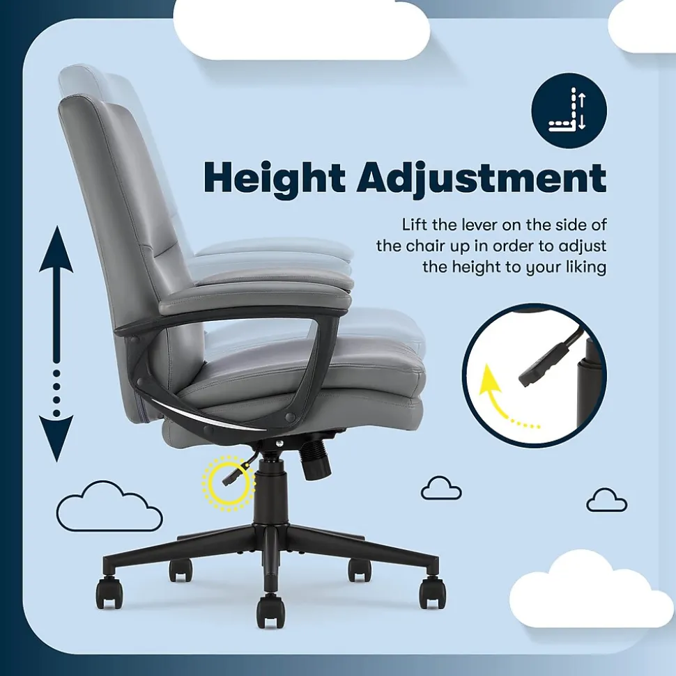 Serta Comfort Modern Ergonomic Bonded Leather Swivel Executive Chair, Gray (CHR10132C)
