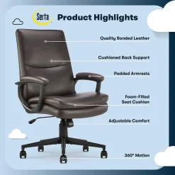 Serta Comfort Modern Ergonomic Bonded Leather Swivel Executive Chair, Brown (CHR10132B)