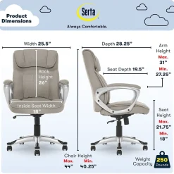 Serta Cyrus Ergonomic Fabric Swivel Executive Chair, Glacial Gray (47910)