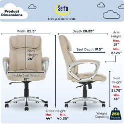 Serta Cyrus Ergonomic Fabric Swivel Executive Chair, Fawn Tan (47911)