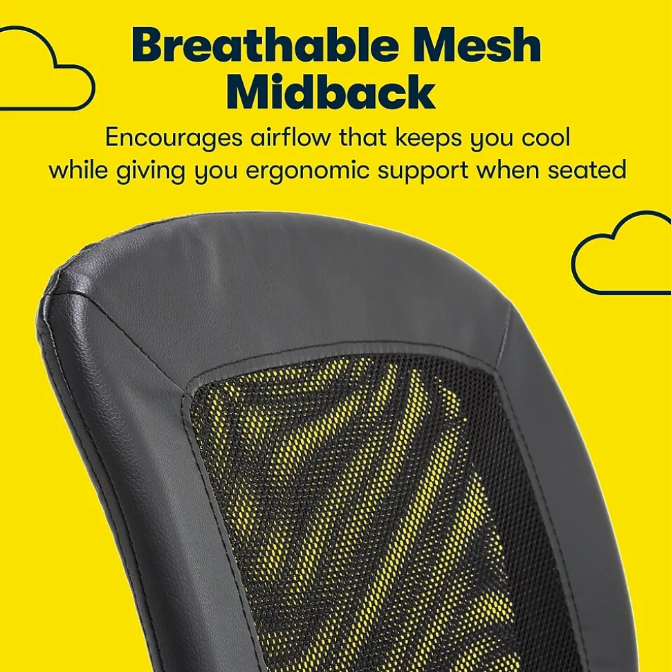 Serta Essentials Armless Ergonomic Bonded Leather/Mesh Swivel Task Chair, Black (48740)