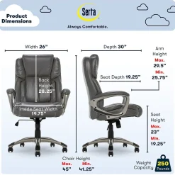 Serta Garret Ergonomic Bonded Leather Swivel Executive Chair, Harvard Gray (CHR200113)
