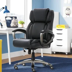 Serta Garret Ergonomic Bonded Leather Swivel Executive Office Chair, Midnight Black (43520A)