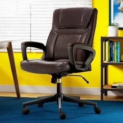 Serta Hannah I Ergonomic Bonded Leather Swivel Executive Chair, Biscuit (43670G)