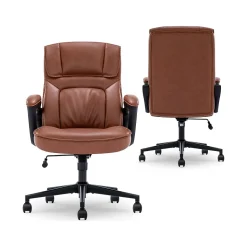 Serta Hannah I Ergonomic Bonded Leather Swivel Executive Chair, Cognac (43670H)