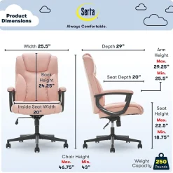 Serta Hannah II Fabric Executive Chair, Pink (43672G)