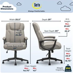 Serta Hannah II Fabric Executive Chair, Gray (43672D)