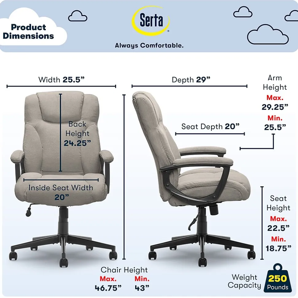 Serta Hannah II Fabric Executive Chair, Gray (43672D)