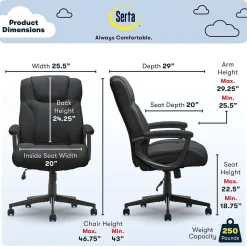 Serta Hannah II Fabric Executive Chair, Black (43672F)