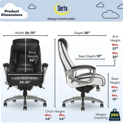Serta Lautner Ergonomic Bonded Leather Swivel Executive Chair, Black/Cream (44942)