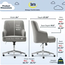 Serta Leighton Fabric Home Office Chair, Medium Gray (48445)