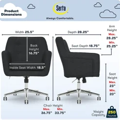 Serta Style Ashland Fabric Swivel Computer and Desk Chair, Charcoal (CHR100005)