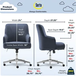 Serta Style Leighton Fabric Fabric Swivel Computer and Desk Chair, Blue (47925A)
