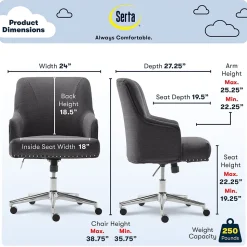 Serta Style Leighton Fabric Swivel Home Office Chair, Graphite (47925B)