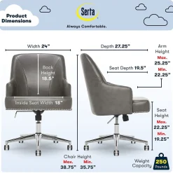 Serta Style Leighton Faux Leather Swivel Home Office Chair, Gray (47925G)