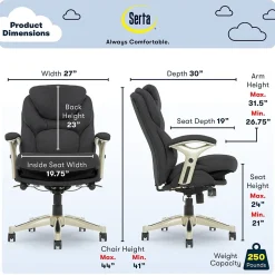 Serta Works Ergonomic Fabric Swivel Executive Chair with Back in Motion Technology, Dark Gray (44186E)