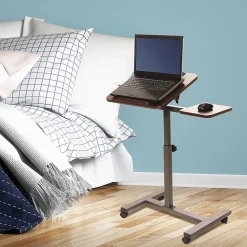 Seville Classics Airlift 40"H Tilting Sit-Stand Computer Desk Cart with Mouse Pad Table, Walnut (WEB234)