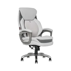 Sharper Image S-600 Active Lumbar Ergonomic Bonded Leather Swivel Executive Massage Chair, Off-White (60098-OWHT)