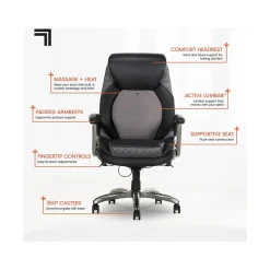 Sharper Image S-600 Active Lumbar Ergonomic Bonded Leather Swivel Executive Massage Chair, Black (60098-BLK)