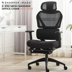 Sharper Image S850 Ergonomic Mesh Swivel Massage with Heat Executive Task Chair with Footrest, Black (60106-BLK)