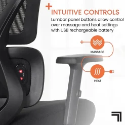 Sharper Image S850 Ergonomic Mesh Swivel Massage with Heat Executive Task Chair with Footrest, Black (60106-BLK)