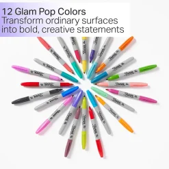 Sharpie Glam Pop Permanent Markers, Fine Tip, Assorted, 12/Pack (2185226)