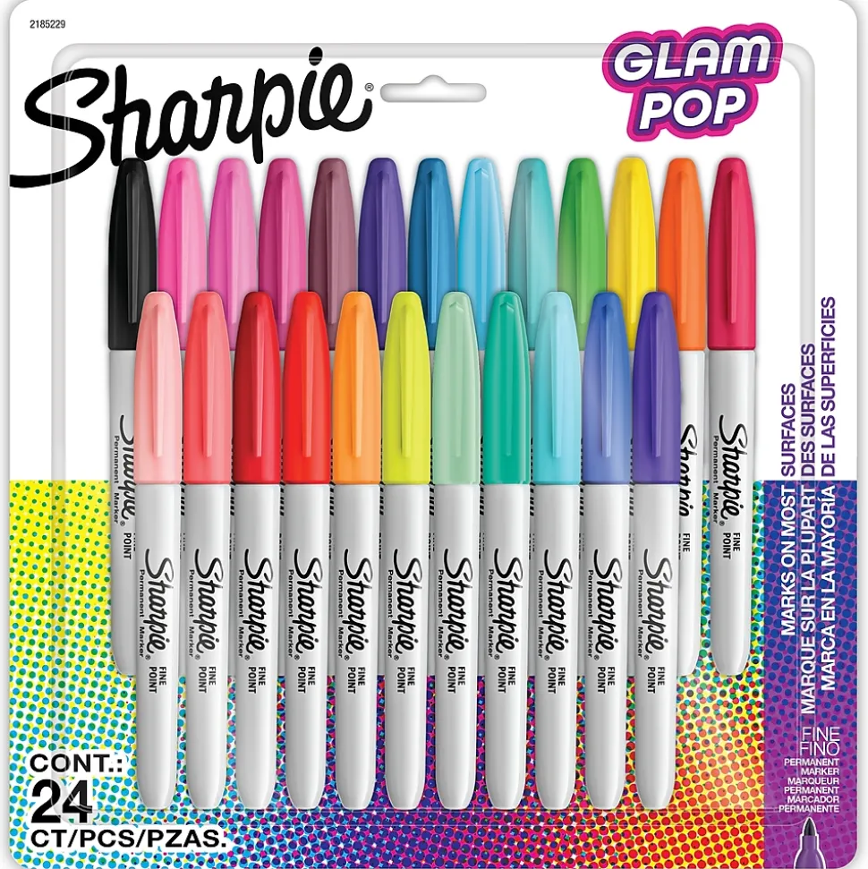 Sharpie Glam Pop Permanent Marker, Fine Tip, Assorted, 24/Pack (2185229)
