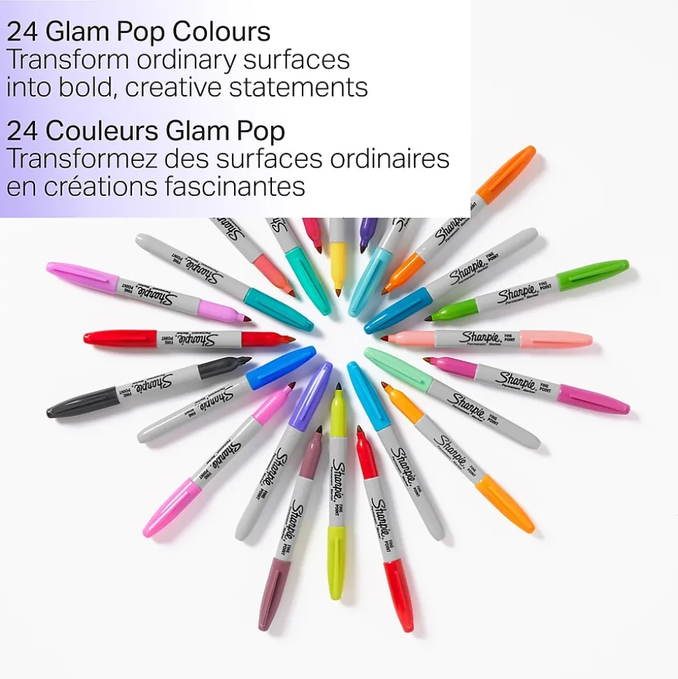 Sharpie Glam Pop Permanent Marker, Fine Tip, Assorted, 24/Pack (2185229)