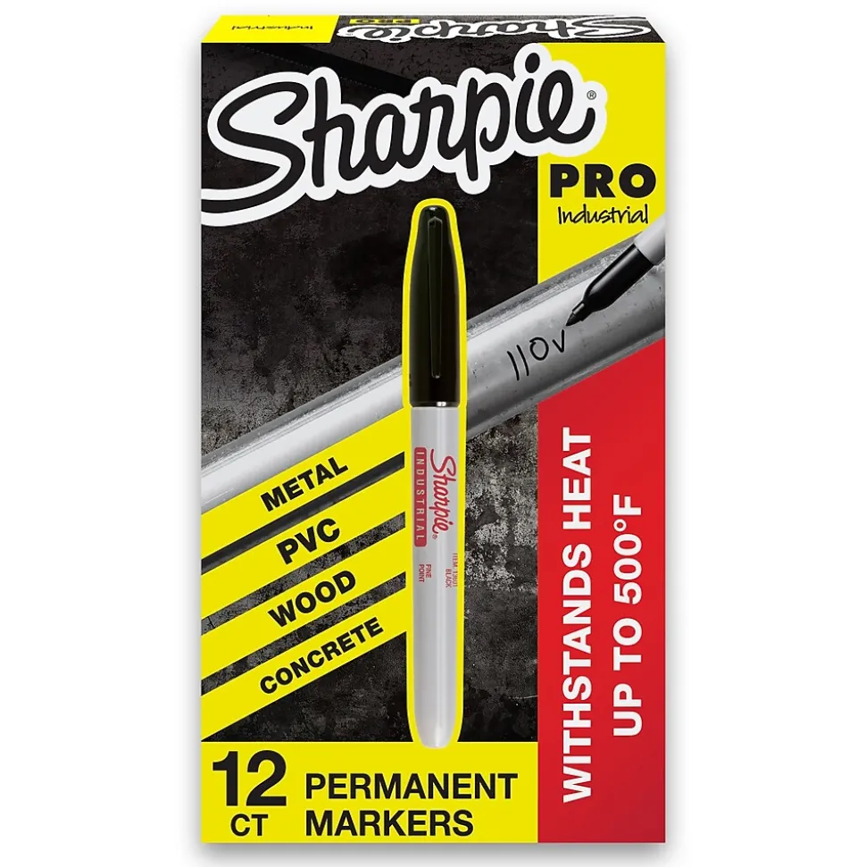 Sharpie Industrial Permanent Markers, Fine Tip, Black, Dozen (13601A)