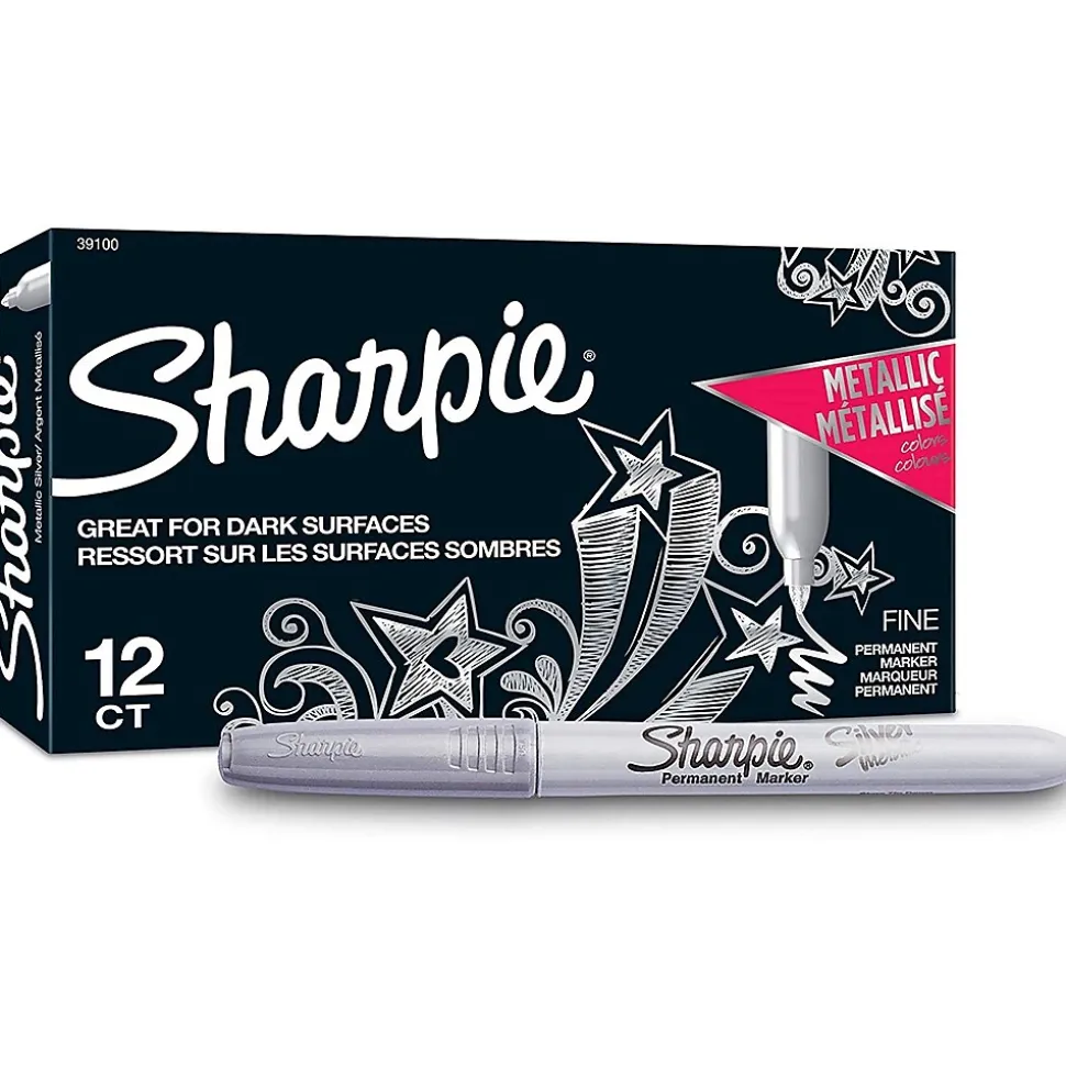 Sharpie Metallic Permanent Marker, Fine Point, Silver, 12/Pack (19365-PK12)