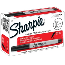 Sharpie Permanent Marker, Ultra Fine Point, Black, 12/Pack (SAN37001-12)
