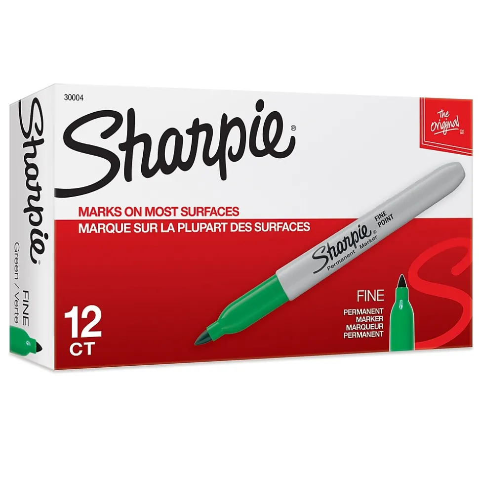 Sharpie Permanent Marker, Fine Point, Green, 12/Pack (SAN30004-12)