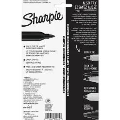 Sharpie Permanent Marker, Fine Tip, Black, 5/Pack (30665)