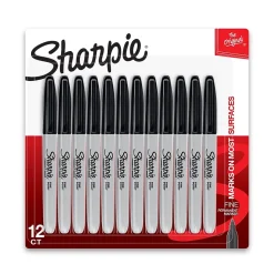 Sharpie Permanent Marker, Fine Tip, Black, 12/Pack (1812419)
