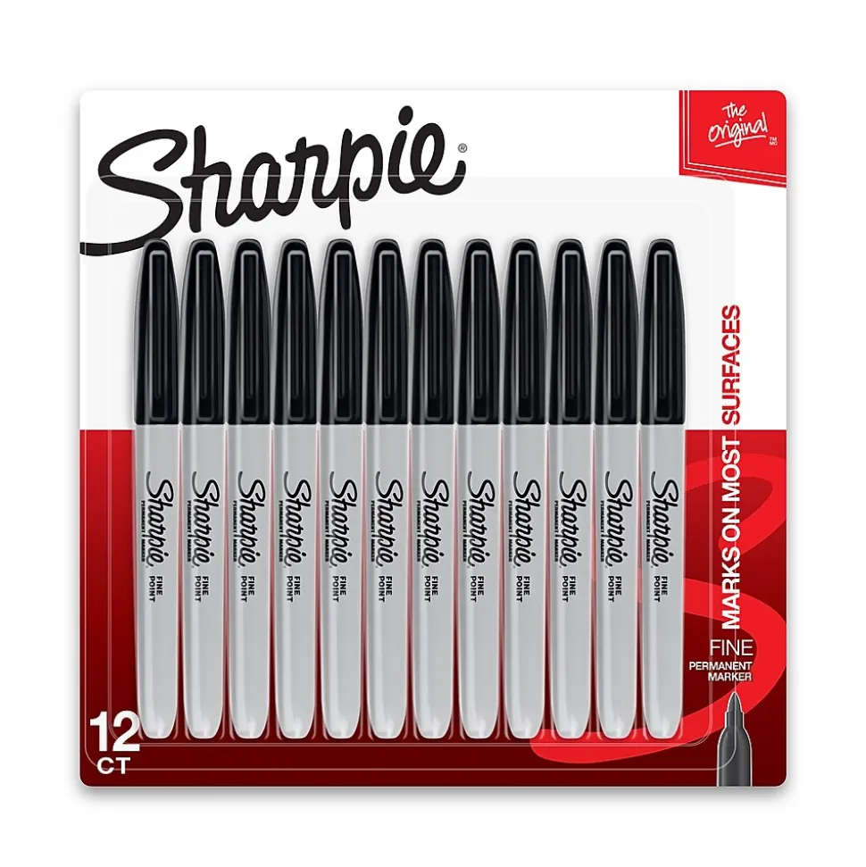 Sharpie Permanent Marker, Fine Tip, Black, 12/Pack (1812419)