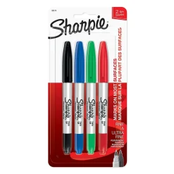Sharpie Permanent Markers, Twin Tip, Assorted, 4/Pack (32174)