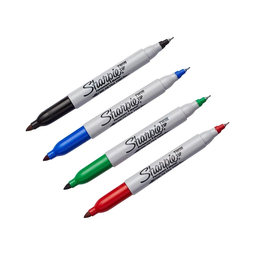 Sharpie Permanent Markers, Twin Tip, Assorted, 4/Pack (32174)