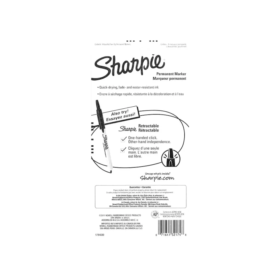 Sharpie Permanent Markers, Twin Tip, Assorted, 4/Pack (32174)