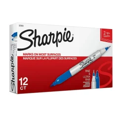 Sharpie Permanent Markers, Twin Tip, Blue, 12/Pack (32003)