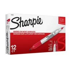 Sharpie Permanent Markers, Twin Tip, Red, 12/Pack (32002)