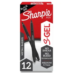 Sharpie S-Gel Metal RT Gel Pen, Medium Point, Black Ink, Dozen (2153580)