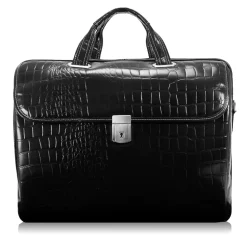 Siamod MONTEROSSO, IGNOTO, Embossed Crocco Leather, Large Ladies Laptop Briefcase, Black (35515)