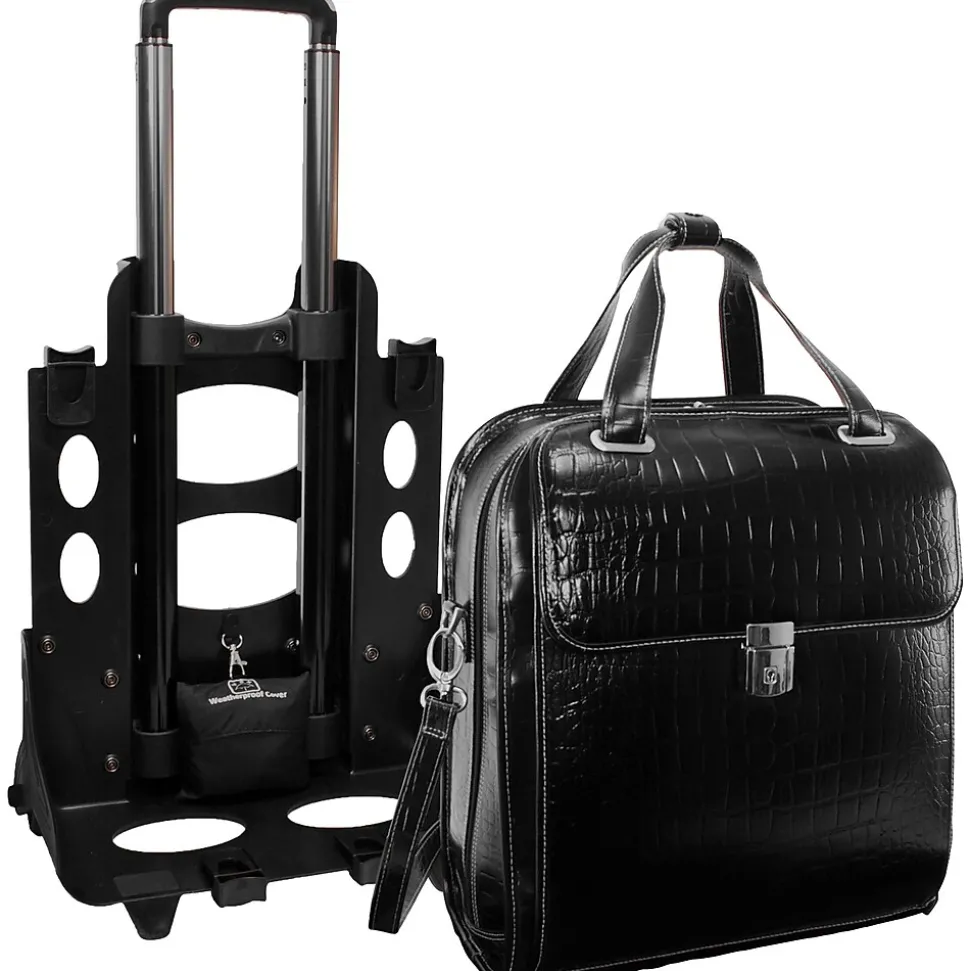 Siamod MONTEROSSO, NOVEMBRE, Embossed Crocco Leather, Ladies Patented Detachable -Wheeled Laptop Briefcase, Black (35325)