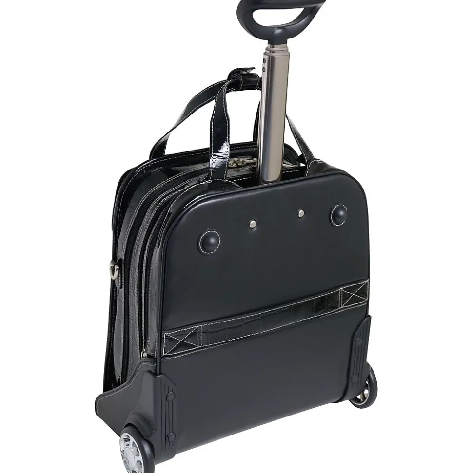 Siamod MONTEROSSO, NOVEMBRE, Embossed Crocco Leather, Ladies Patented Detachable -Wheeled Laptop Briefcase, Black (35325)