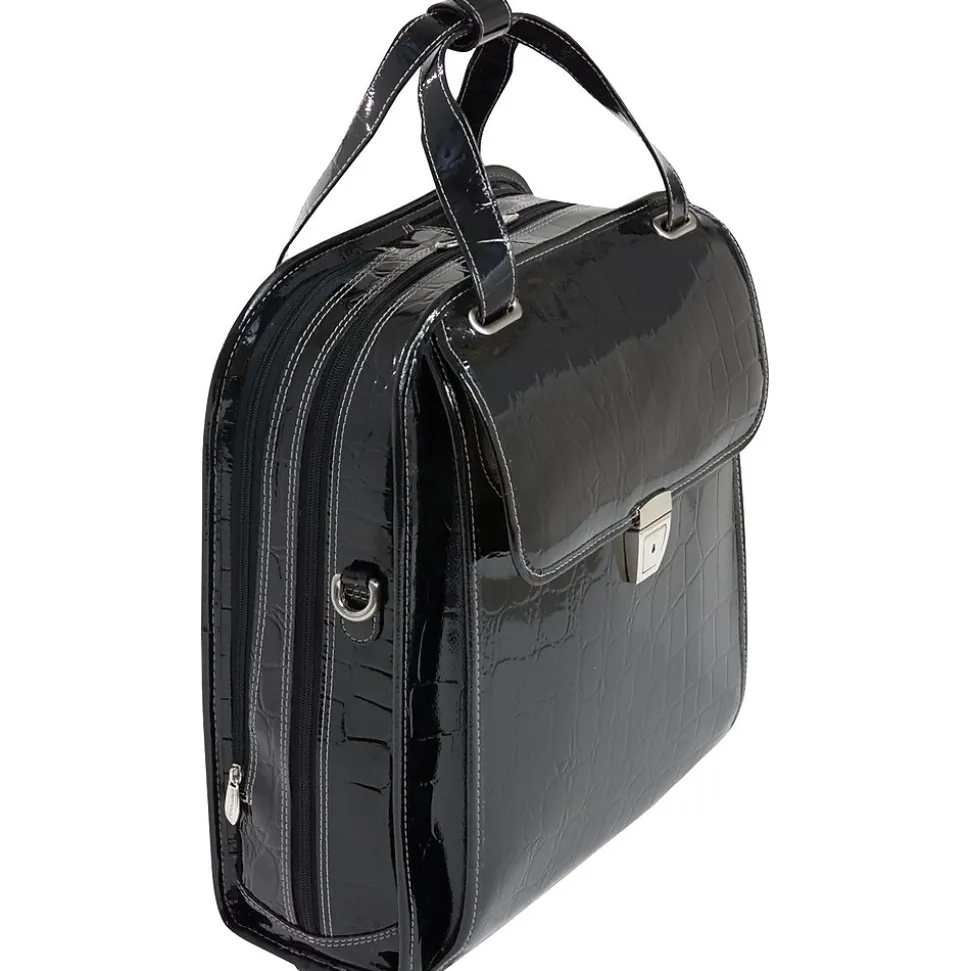 Siamod MONTEROSSO, NOVEMBRE, Embossed Crocco Leather, Ladies Patented Detachable -Wheeled Laptop Briefcase, Black (35325)