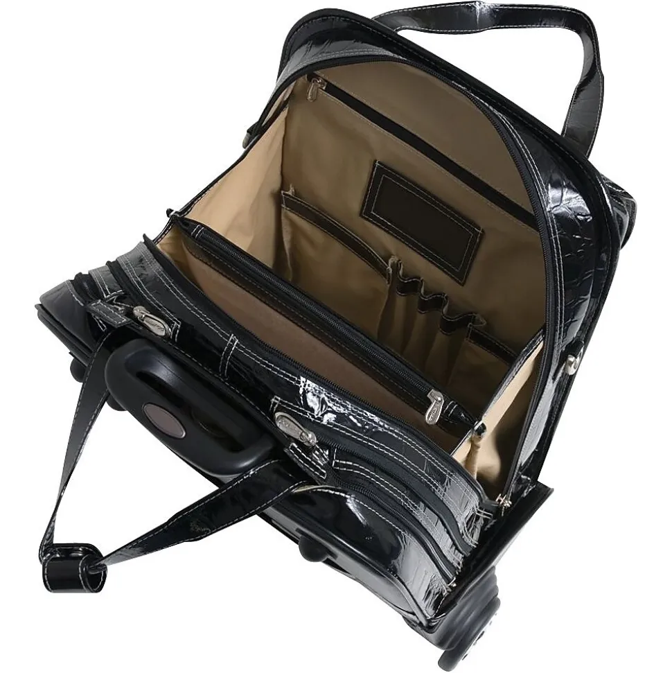 Siamod MONTEROSSO, NOVEMBRE, Embossed Crocco Leather, Ladies Patented Detachable -Wheeled Laptop Briefcase, Black (35325)