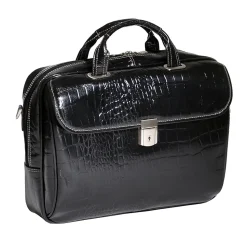 Siamod MONTEROSSO, SETTEMBRE, Embossed Crocco Leather, Medium Ladies Laptop Briefcase, Black (35525)