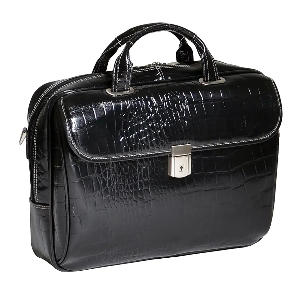 Siamod MONTEROSSO, SETTEMBRE, Embossed Crocco Leather, Medium Ladies Laptop Briefcase, Black (35525)